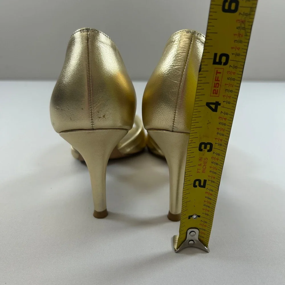 Stuart Weitzman Heels Crissy D'Orsay Womens 8 Gold‎ Leather Peep Toe Pumps